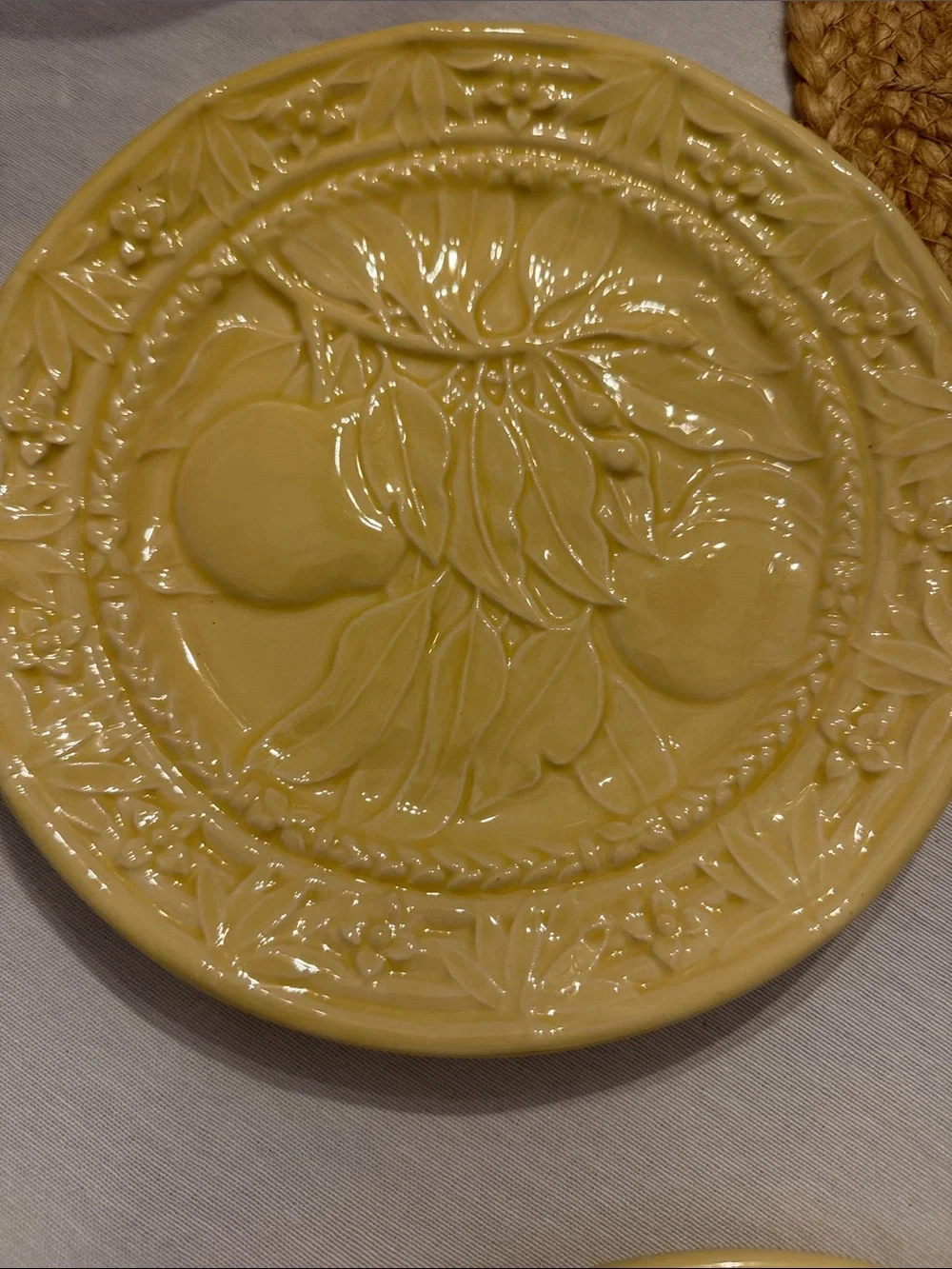 Bordallo Pinheiro Yellow Embossed Ceramic Salad Plates - Set of 4, J. Willfred